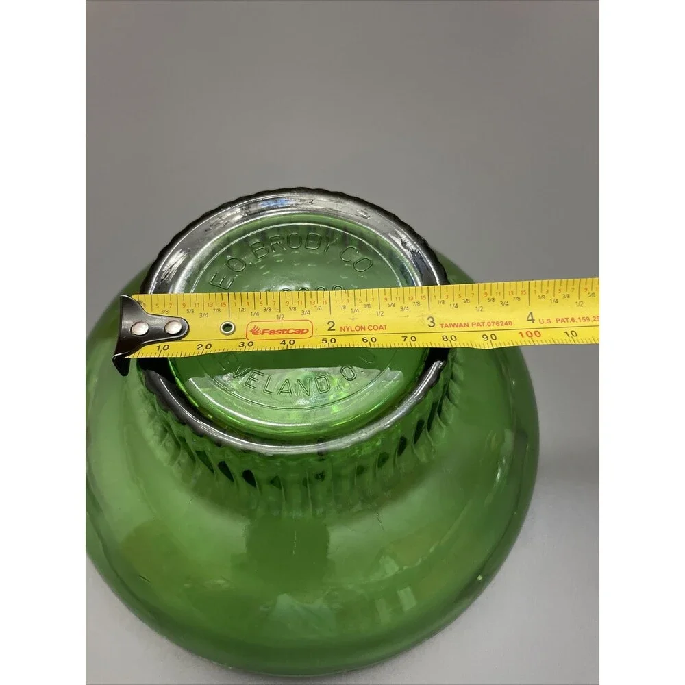 Green Glass Dish Bowl Vintage 50's E.O. Brody CO. M2000 Cleveland Ohio Scalloped